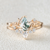 Unique Kite Cut Moss Agate Engagement Ring Set – A Nature-Inspired Symbol of Love | Felicegals